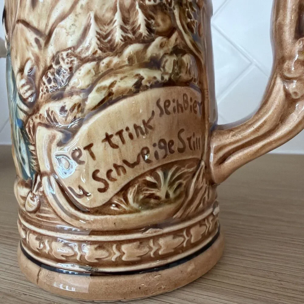German Beer Stein Trimont Ware Vintage Hand Painted Mug Made in Japan 1960s